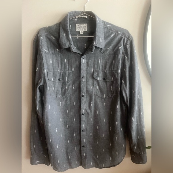 Lucky Brand Pearl Snap Shirt Men's Large Gray Western Style Classic Fit - Picture 3 of 16
